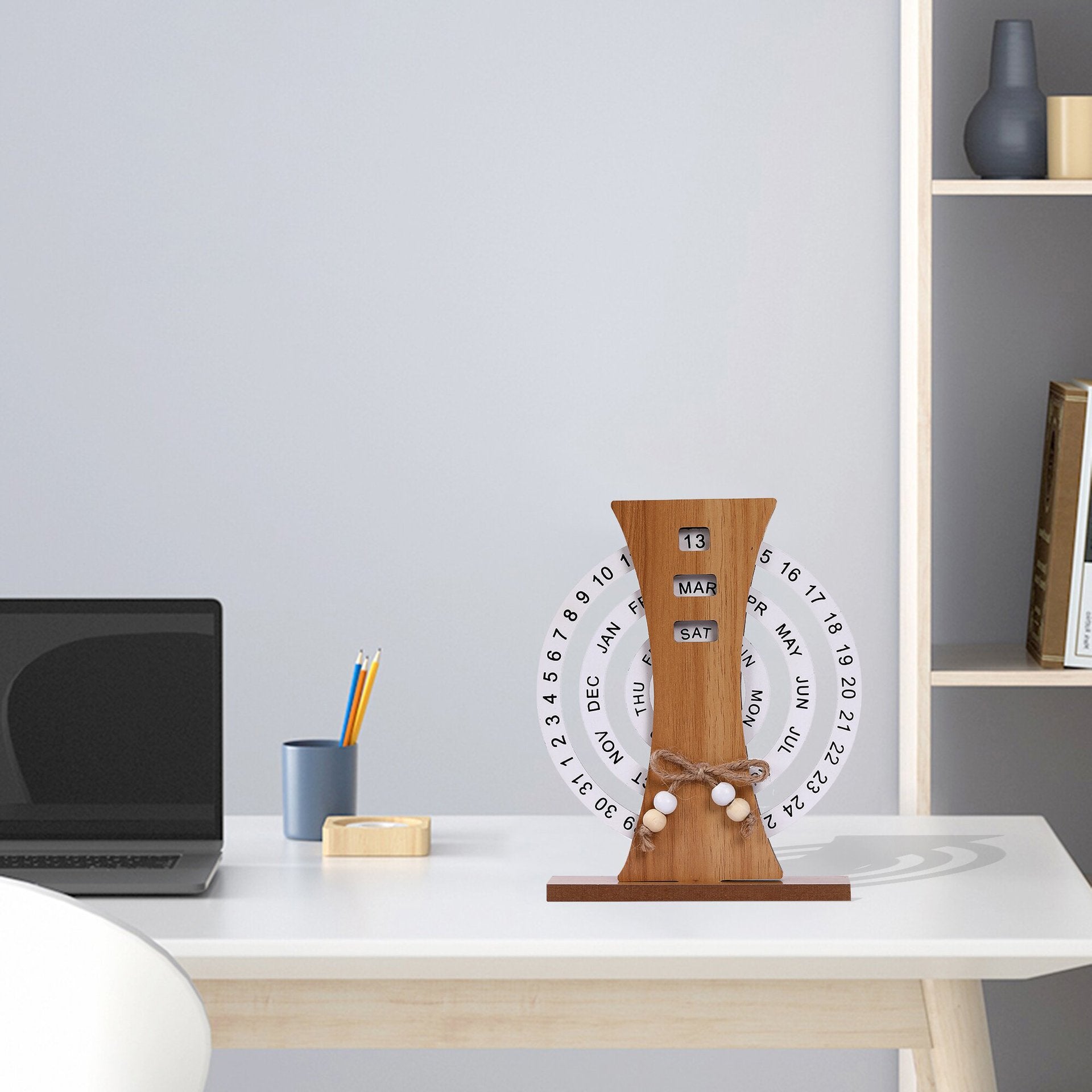 NNEDSZ Rustic Perpetual Wooden Calendar | Decorative Home & Desk Accessory (Ferris wheel shape)